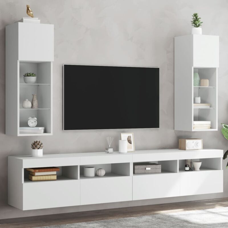 Tv-schränke Mit Led-leuchten 2 Stk. Weiß 30, 5x30x90 Cm Vidaxl