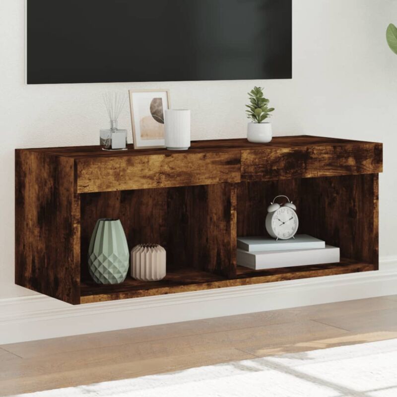 Vidaxl - Tv-schrank Mit Led-leuchten Räuchereiche 80x30x30 Cm