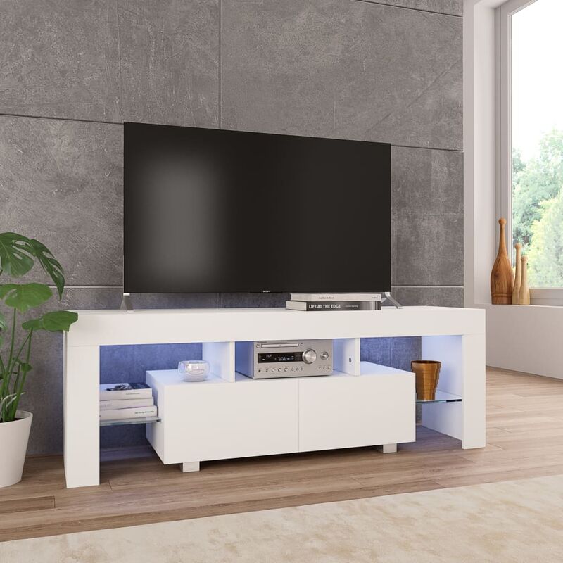 TV-Schrank mit LED-Leuchten Hochglanz-Weiß 130 x 35 x 45 cm