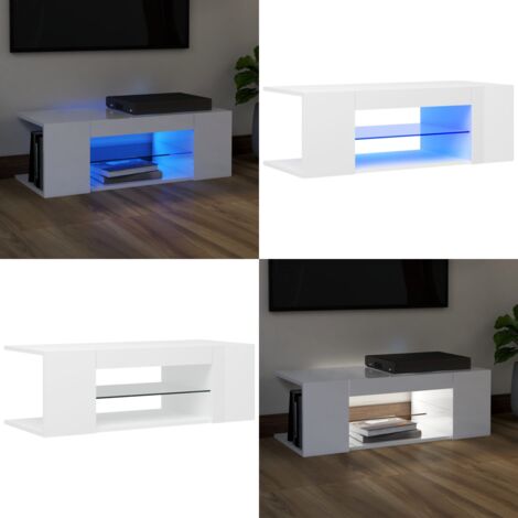VIDAXL TV-Schrank mit LED-Leuchten Hochglanz-Weiß 90x39x30 cm - TV Schrank - Holzwerkstoff Möbel - Weißer TV Stand - LED Beleuchtung - Wohnzimmer Dekoration - Home & Living