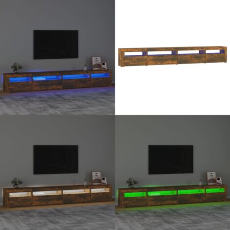 TV-Schrank mit LED-Leuchten Räuchereiche 270x35x40 cm - TV Schrank - Holzwerkstoff Möbel - LED Beleuchtung - Wohnraum Einrichtung - Media Center - Home & Living
