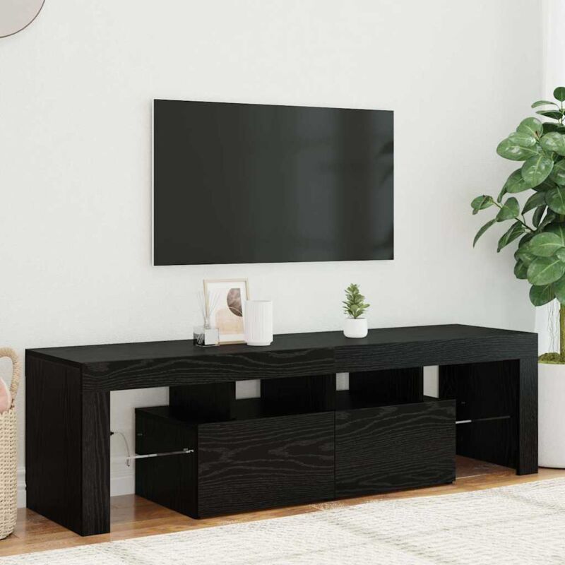 Vidaxl - Tv-schrank Mit Led-leuchten Schwarz Eichen-optik 140x36, 5x40 Cm