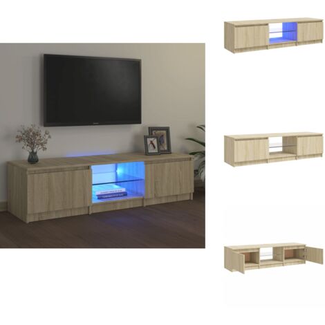 TV-Schrank mit LED-Leuchten Sonoma-Eiche 140x40x35,5 cm - TV Schrank - Holz Sideboard - Fernseher Standregal - Wohnzimmer Möbel - Smart Home Deko