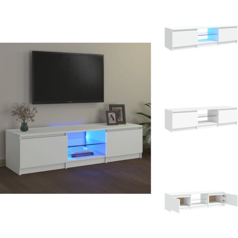 TV-Schrank mit LED-Leuchten Weiß 140x40x35,5 cm - TV Schrank - Fernsehtisch - Regal - Weißes Möbelstück - LED Beleuchtung