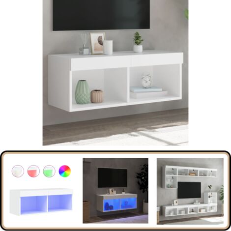 TV-Schrank mit LED-Leuchten Weiß 80x30x30 cm - TV Schrank - Holzwerkstoff Möbel - Weißer Fernsehtisch - Regal Mit Beleuchtung - LED Leuchte
