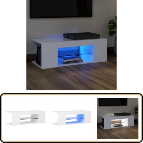TV-Schrank mit LED-Leuchten Weiß 90x39x30 cm - TV Schrank - Holzwerkstoff Möbel - Weißer TV Stand - LED Beleuchtung - Wohnzimmer Dekoration
