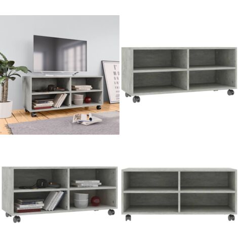 TV-Schrank mit Rollen Betongrau 90x35x35 cm Holzwerkstoff - TV-Schrank - Holzwerkstoff Möbel - Wohnraum Dekoration - Fernseher Standfuß - Regal Mit Türen - Home & Living