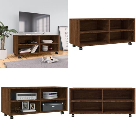 VIDAXL TV-Schrank mit Rollen Braun Eiche 90x35x35 cm Holzwerkstoff - TV-Schrank mit Rollen - TV-Schränke mit Rollen - Home & Living