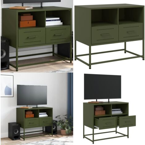TV-Schrank Olivgrün 68x39x60,5 cm Stahl - Industriestyl TV Schrank - TV Stand Metall - Fernsehtisch - Wohnzimmerschrank - Regal - Home & Living