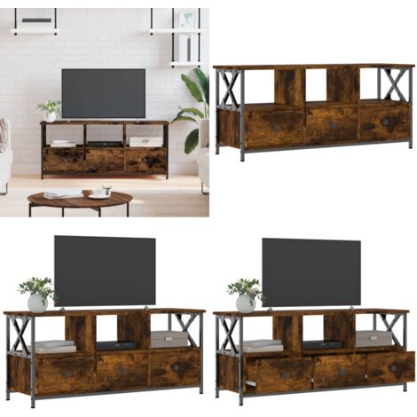 VIDAXL TV-Schrank Räuchereiche 102x33x45 cm Holzwerkstoff & Eisen - TV-Schrank - TV-Schränke - Home & Living