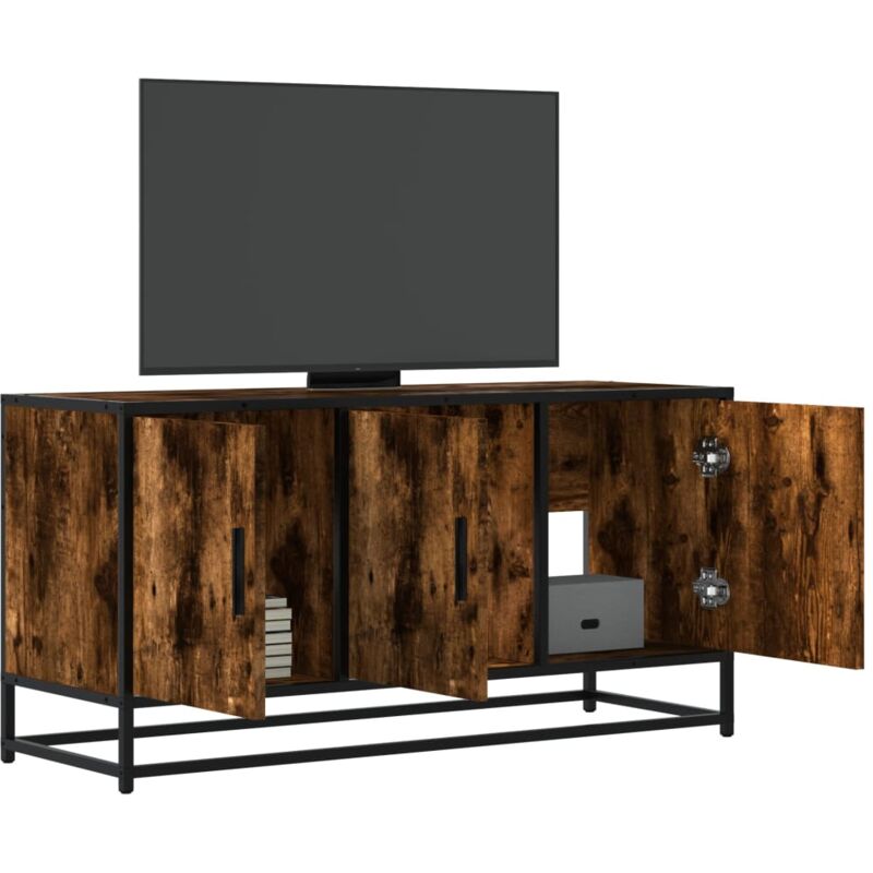 Vidaxl - Tv-schrank Räuchereiche 100x35x50 Cm Holzwerkstoff Und Metall