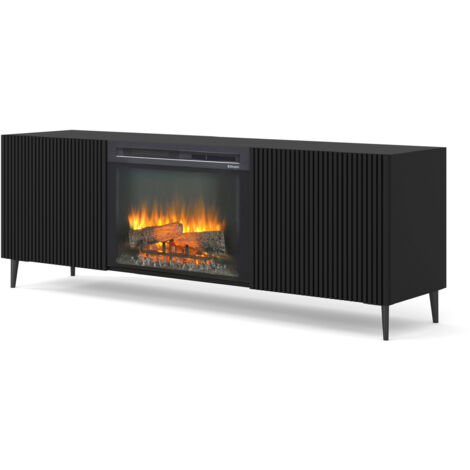 BIM FURNITURE TV-Schrank RAVENNA B 177 cm 2D schwarz mit Kamin