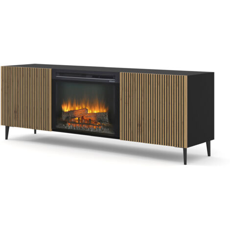 BIM FURNITURE TV-Schrank RAVENNA F 177 cm 2D schwarz / artisan eiche mit Kamin