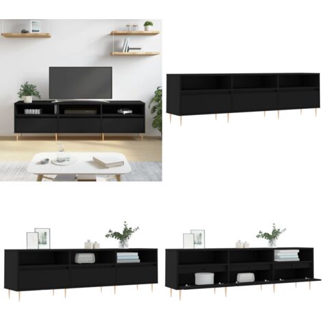 TV-Schrank Schwarz 150x30x44,5 cm Holzwerkstoff - TV Schrank - Fernsehtisch - Holz Sideboard - Wohnzimmer Möbel - Regal Schwarz - Home & Living