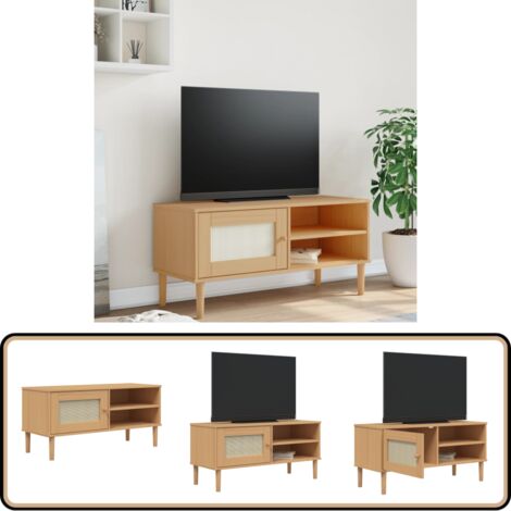 TV-Schrank SENJA Rattan-Optik Braun 106x40x49 cm Kiefernholz - TV Schrank - Holzmöbel - Kiefernholz - Rattan Möbel - Wohnzimmerschrank