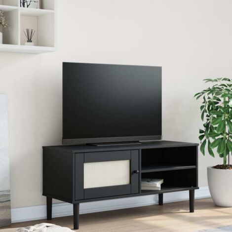 TV-Schrank SENJA Rattan-Optik Schwarz 106x40x49 cm Kiefernholz vidaXL