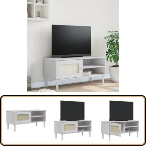 TV-Schrank SENJA Rattan-Optik Weiß 106x40x49 cm Kiefernholz - TV Schrank - Holzmöbel - Kiefernholz - Rattan Möbel - Wohnzimmerschrank