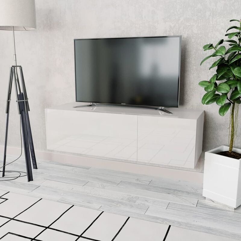 Betterlife - TV-Schrank Spanplatte 120 x 40 x 34 cm Hochglanz Weiß