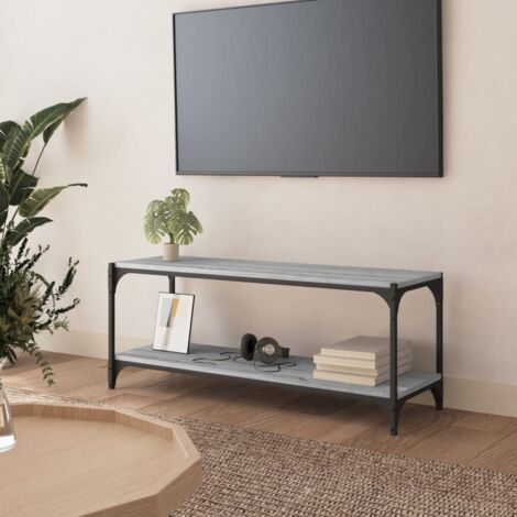 TV-Schrank  TV-Lowboard  Fernsehschrank Grau Sonoma 100x33x41 cm Holzwerkstoff und Stahl BRYJ380127 BonneVie