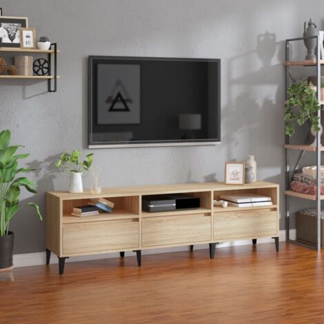 TV-Schrank TV-Lowboard Fernsehschrank Sonoma-Eiche 150x30x44,5 cm Holzwerkstoff BRYJ953080 BonneVie