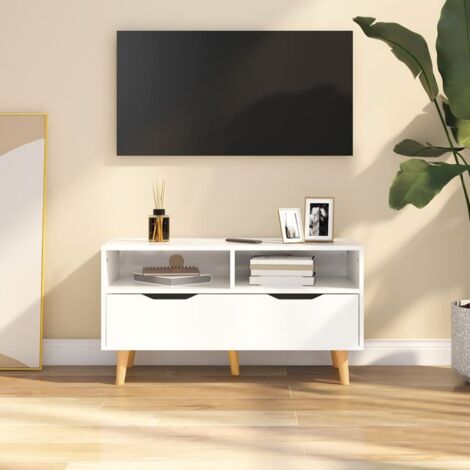 TV-Schrank, TV-Lowboard, TV Möbel, Fernsehschrank Hochglanz-Weiß 90x40x48,5 cm Holzwerkstoff NMKS48443 BonneVie