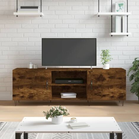 TV-Schrank, TV-Lowboard, TV Möbel, Fernsehschrank Räuchereiche 150x30x50 cm Holzwerkstoff NMKS94513 BonneVie