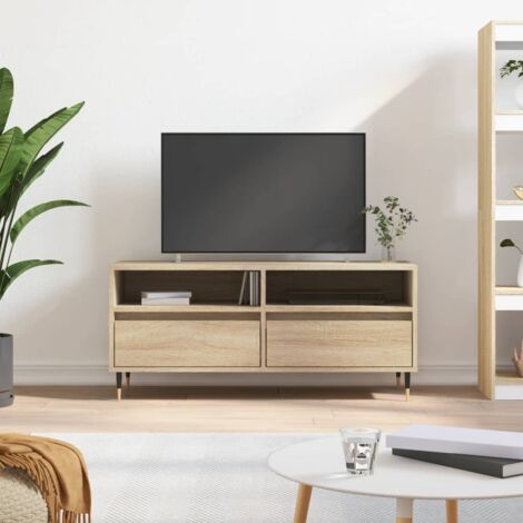 TV-Schrank, TV-Lowboard, TV Möbel, Fernsehschrank Sonoma-Eiche 100x34,5x44,5 cm Holzwerkstoff NMKS68683 BonneVie