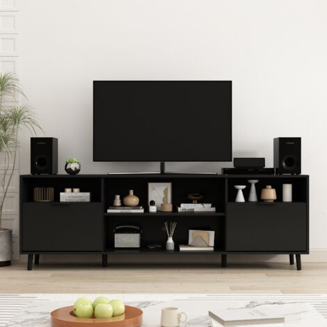 FUFU&GAGA TV-Schrank, TV-Schrank mit 2 Türen, TV-Ständer TV-Schrank mit 4-fach offenem Stauraum, bis zu 65 Zoll, 180 cm lang, Fernsehtisch mit 3 Schubladen, 4 offenen Fächern, 60 x 180 x 35 cm, Wohnzimmer
