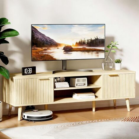 TV-Schrank TV-Ständer Lowboard für Fernseher bis zu 60 Zoll 140 cm lang mit 2 Türen und 2 offenen Fächern modern für Wohnzimmer und Hobbyraum Holzoptik