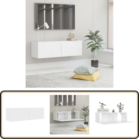 TV-Schrank Weiß 100x30x30 cm Holzwerkstoff - TV Schrank - Wandregal - Fernsehtisch - Weißer TV Stand - Holzmöbel