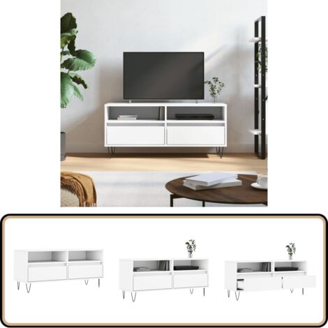 TV-Schrank Weiß 100x34,5x44,5 cm Holzwerkstoff - TV Schrank - Fernsehtisch - Regal - Wohnzimmer Möbel - Weißer TV Stand