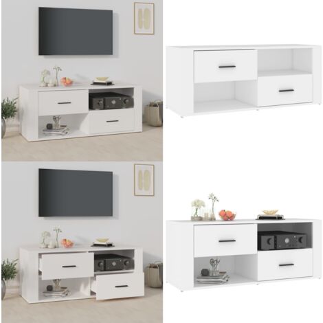 TV-Schrank Weiß 100x35x40 cm Holzwerkstoff - TV Schrank - Holzwerkstoff Möbel - Weißer TV Stand - Wohnzimmerschränke - Media Regal - Home & Living