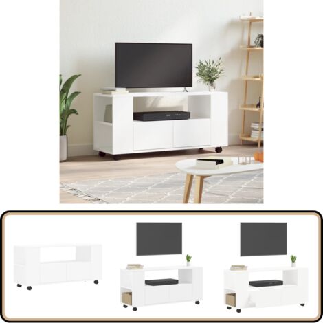 TV-Schrank Weiß 102x34,5x43 cm Holzwerkstoff - TV Schrank - Fernsehtisch - Holzwerkstoff Möbel - Weißer TV Stand - Wohnzimmerschrank
