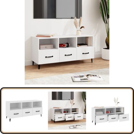 TV-Schrank Weiß 102x35x50 cm Holzwerkstoff - TV Schrank - Fernsehtisch - Wohnzimmerschrank - Regal - Weißer Schrank