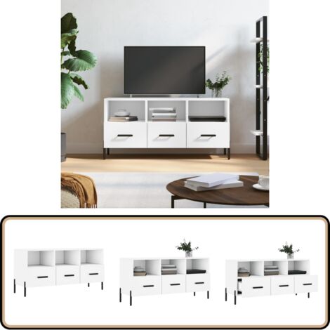 TV-Schrank Weiß 102x36x50 cm Holzwerkstoff - TV Schrank - Fernsehtisch - Holzwerkstoff - Weißer TV Stand - Wohnzimmermöbel