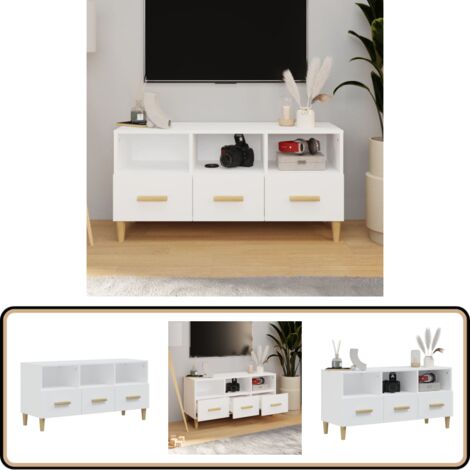 TV-Schrank Weiß 102x36x50 cm Holzwerkstoff - TV Schrank - Fernsehtisch - Wohnzimmerschrank - Weißer Schrank - Holzscherank