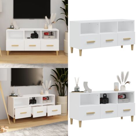 TV-Schrank Weiß 102x36x50 cm Holzwerkstoff - TV Schrank - Fernsehtisch - Wohnzimmerschrank - Weißer Schrank - Holzscherank - Home & Living