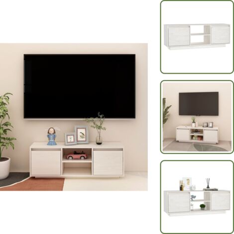 TV-Schrank Weiß 110x30x40 cm Massivholz Kiefer - TV-Schrank - Fernsehtisch - Holzmöbel - Kiefernholzmöbel - Weißer TV-Stand