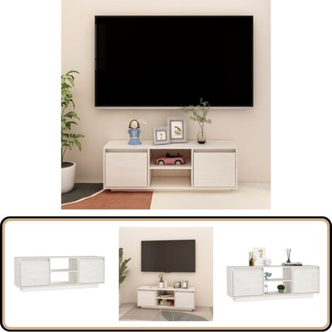 TV-Schrank Weiß 110x30x40 cm Massivholz Kiefer - TV-Schrank - Fernsehtisch - Holzmöbel - Kiefernholzmöbel - Weißer TV-Stand