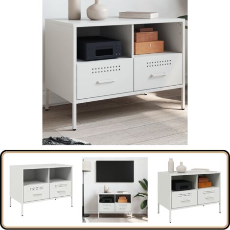 TV-Schrank Weiß 68x39x50,5 cm Stahl - Industrieller Stil - TV-Schrank - Metallregal - Fernsehtisch - Wohnzimmerschrank