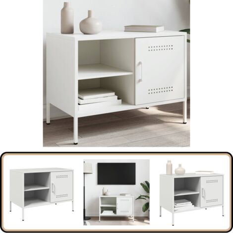 TV-Schrank Weiß 68x39x50,5 cm Stahl - TV Schrank - Industrieller Stil - Weißer TV Stand - Fernsehtisch - Regal