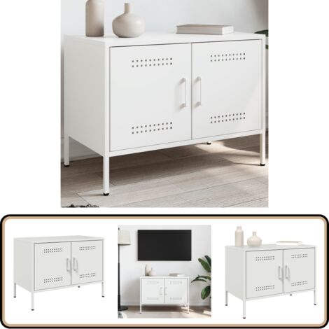 TV-Schrank Weiß 68x39x50,5 cm Stahl - TV Schrank - Industrieller Stil - Weißer TV Stand - Fernsehtisch - Regal