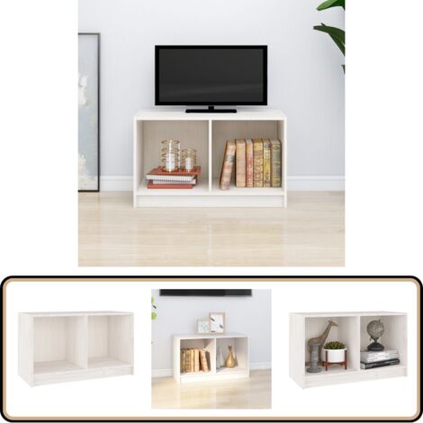 TV-Schrank Weiß 70x33x42 cm Massivholz Kiefer - TV-Schrank - Fernsehtisch - Holzregal - Massivholzmöbel - Weißer TV-Stand