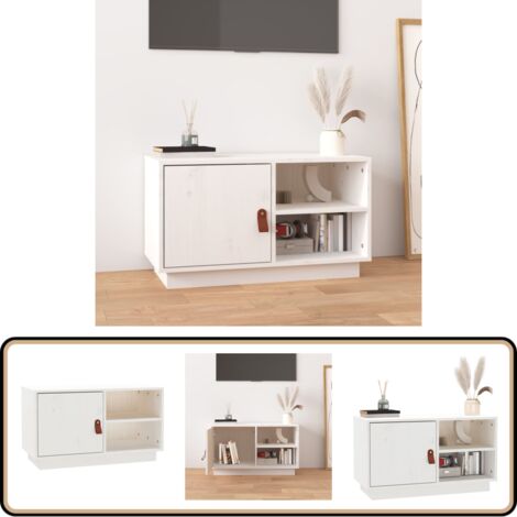 TV-Schrank Weiß 70x34x40 cm Massivholz Kiefer - TV Schrank - Holzmöbel - Kiefernholz - Weißes Möbelstück - Fernsehtisch