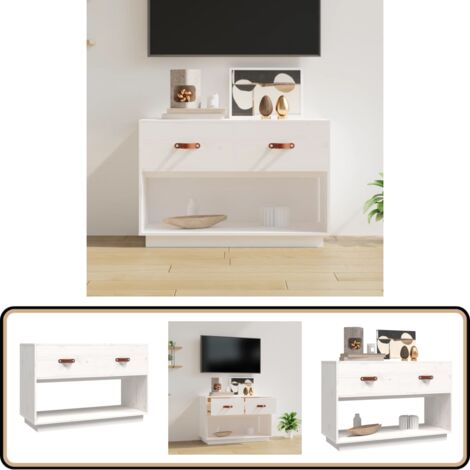 TV-Schrank Weiß 90x40x60 cm Massivholz Kiefer - TV Schrank - Kiefernholzmöbel - Weißes Fernsehgerät - Wohnzimmermöbel - Regal