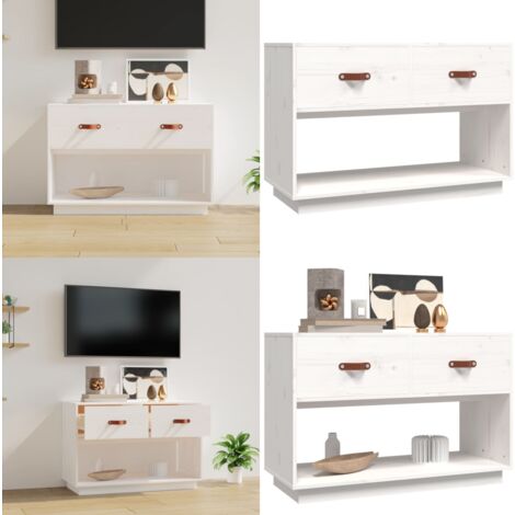 TV-Schrank Weiß 90x40x60 cm Massivholz Kiefer - TV Schrank - Kiefernholzmöbel - Weißes Fernsehgerät - Wohnzimmermöbel - Regal - Home & Living