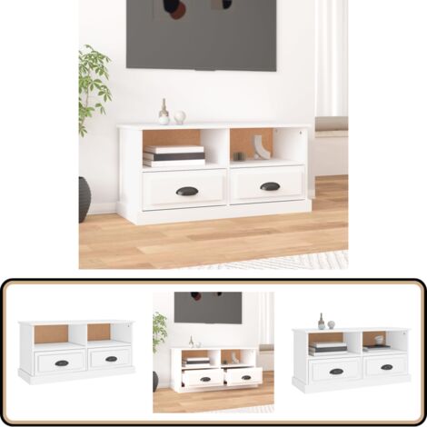 TV-Schrank Weiß 93x35,5x45 cm Holzwerkstoff - TV Schrank - Fernsehtisch - Holzwerkstoff Möbel - Weißer TV Stand - Wohnzimmer Möbel