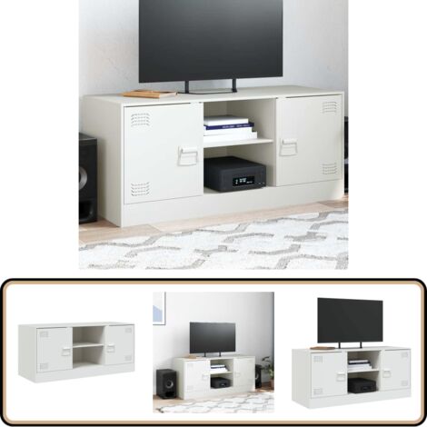 TV-Schrank Weiß 99x39x44 cm Stahl - TV-Schrank - Fernsehtisch - Regal - Weißer TV-Stand - Stahlregal