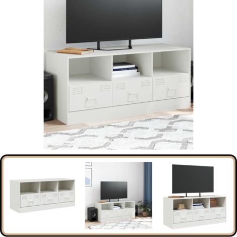 TV-Schrank Weiß 99x39x44 cm Stahl - TV-Schrank - Fernsehtisch - Weißes Möbelstück - Regal - Aufbewahrung