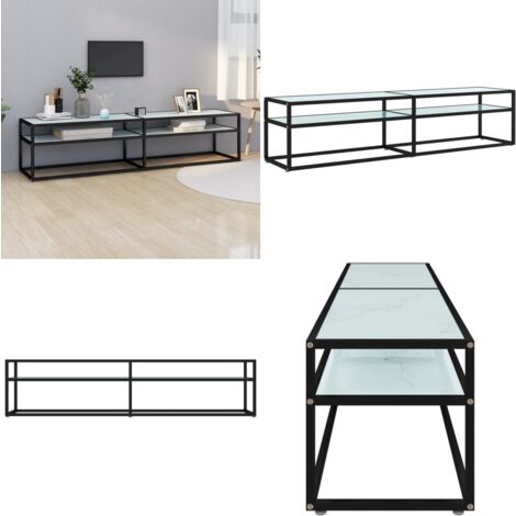 TV-Schrank Weiß Marmor-Optik 180x40x40,5 cm Hartglas - TV Schrank - Fernsehtisch - Wohnzimmermöbel - Moderner TV Stand - Weißer TV Schrank - Home & Living